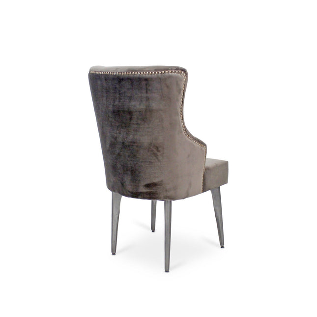 Farmhouse Luxury Dining Chair - Tufted Gray Velvet - Metal Legs - Pair - Rustic Deco