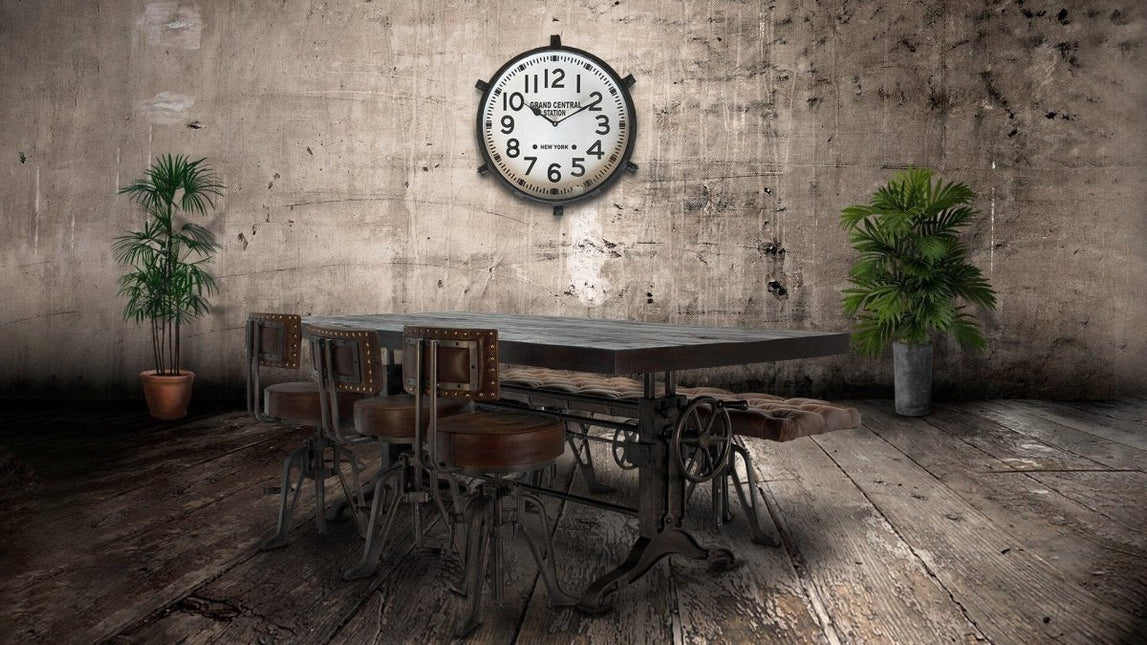 Frederick Adjustable Height Dining Table - Industrial Cast Iron Base - DIY - Rustic Deco