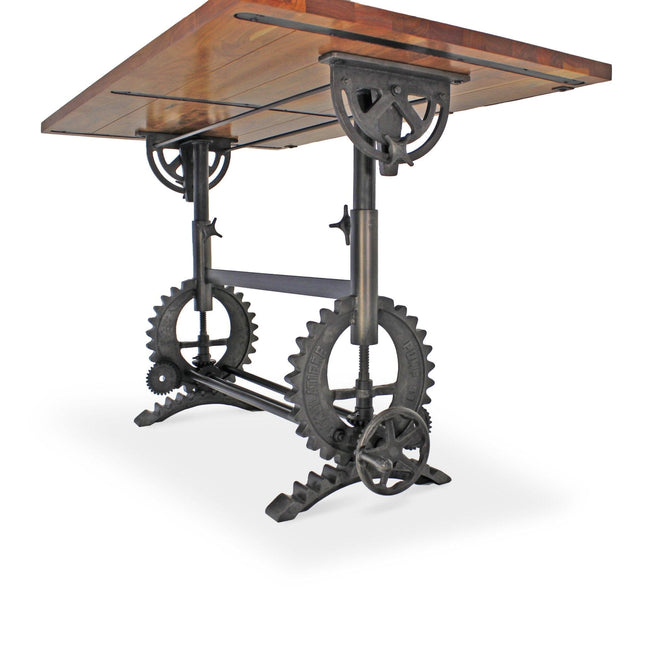 French Industrial Writing Table Drafting Desk - Sit Stand Adjustable - Tilt Top - Rustic Deco