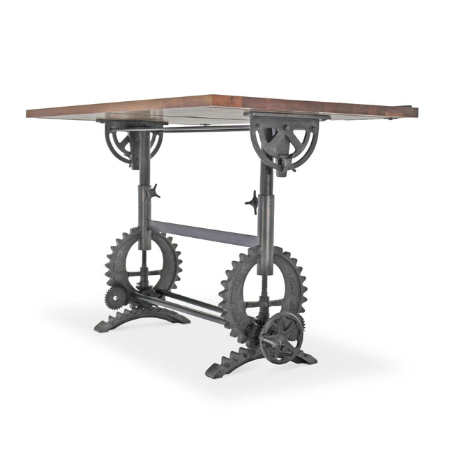 French Industrial Writing Table Drafting Desk - Sit Stand Adjustable - Tilt Top - Rustic Deco