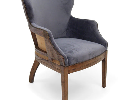 Grey Velvet Dining Chair - Deconstructed Back Exposed Frame Armchair - Rustic Deco