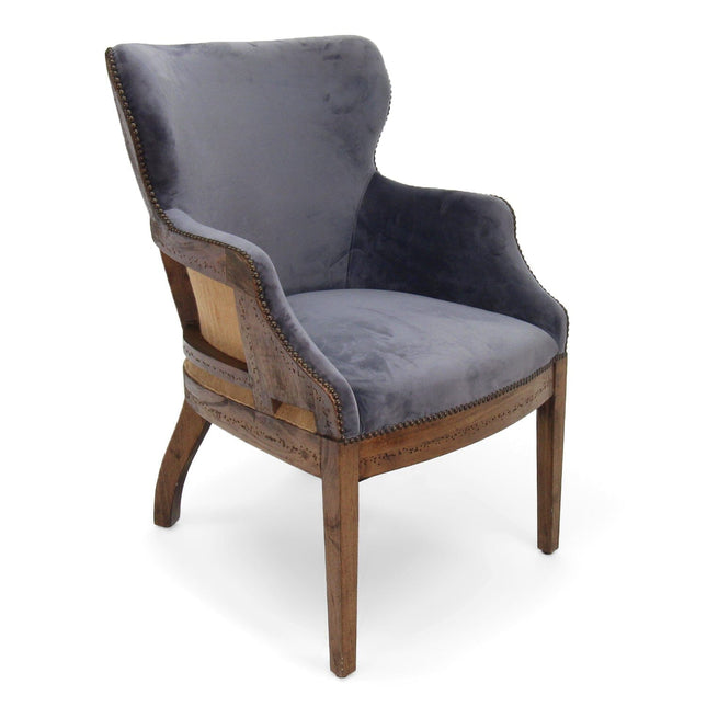 Grey Velvet Dining Chair - Deconstructed Back Exposed Frame Armchair - Rustic Deco