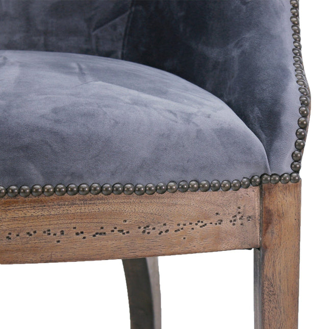 Grey Velvet Dining Chair - Deconstructed Back Exposed Frame Armchair - Rustic Deco