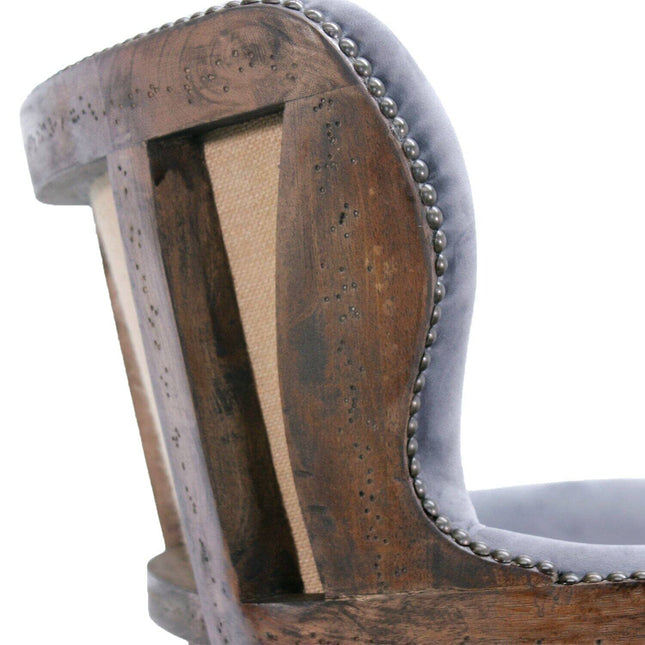 Grey Velvet Dining Chair - Deconstructed Back Exposed Frame Armchair - Rustic Deco