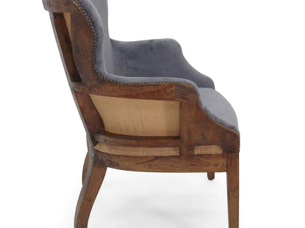 Grey Velvet Dining Chair - Deconstructed Back Exposed Frame Armchair - Rustic Deco