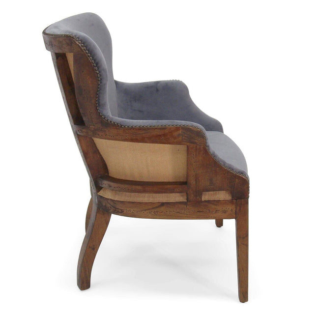Grey Velvet Dining Chair - Deconstructed Back Exposed Frame Armchair - Rustic Deco