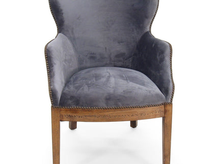 Grey Velvet Dining Chair - Deconstructed Back Exposed Frame Armchair - Rustic Deco