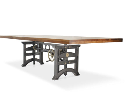 Harvester Industrial Communal Table - Iron Adjustable Base - Natural Top - Rustic Deco