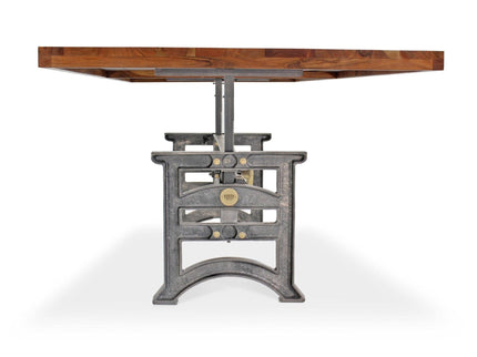 Harvester Industrial Communal Table - Iron Adjustable Base - Natural Top - Rustic Deco