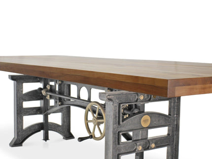 Harvester Industrial Communal Table - Iron Adjustable Base - Natural Top - Rustic Deco