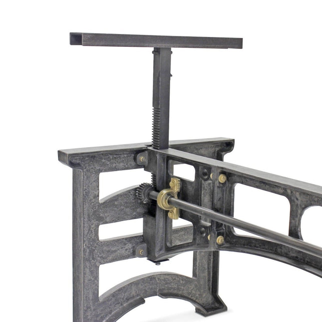 Harvester Industrial Dining Table Desk - Cast Iron Adjustable Base - DIY - Rustic Deco