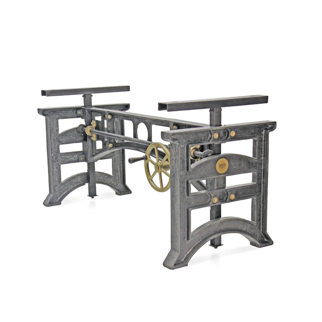 Harvester Industrial Dining Table Desk - Cast Iron Adjustable Base - DIY - Rustic Deco