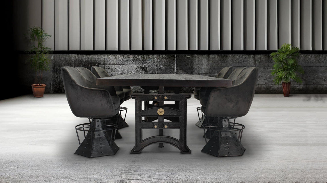 Harvester Industrial Dining Table Desk - Cast Iron Adjustable Base - DIY - Rustic Deco