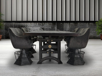 Harvester Industrial Dining Table Desk - Cast Iron Adjustable Base - DIY - Rustic Deco