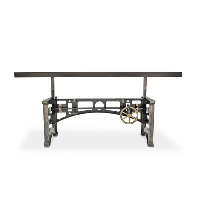 Harvester Industrial Executive Desk - Cast Iron Adjustable Base – Gray Top - Rustic Deco