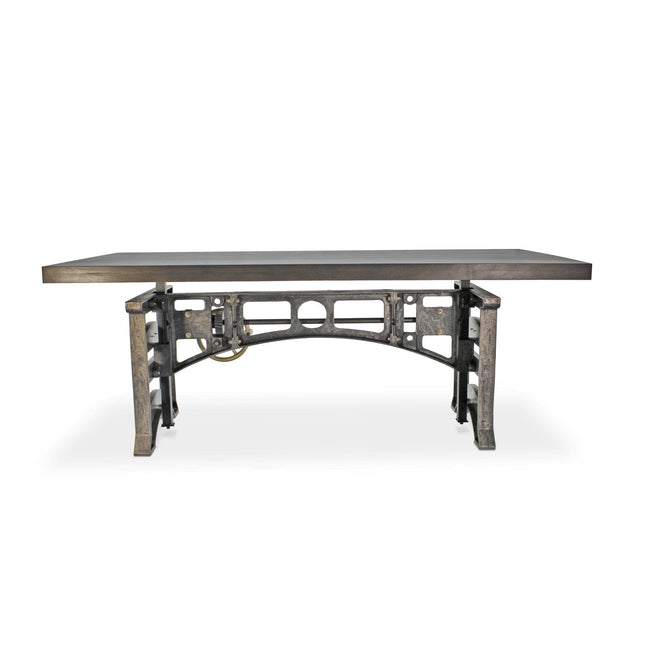 Harvester Industrial Executive Desk - Cast Iron Adjustable Base – Gray Top - Rustic Deco
