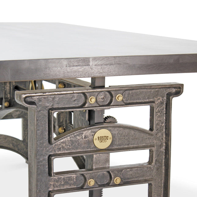 Harvester Industrial Executive Desk - Cast Iron Adjustable Base – Gray Top - Rustic Deco