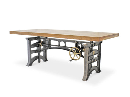 Harvester Industrial Executive Desk - Cast Iron Adjustable Base – Natural Top - Rustic Deco