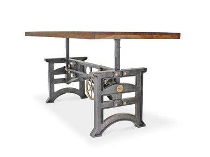 Harvester Industrial Executive Desk - Cast Iron Adjustable Base – Natural Top - Rustic Deco