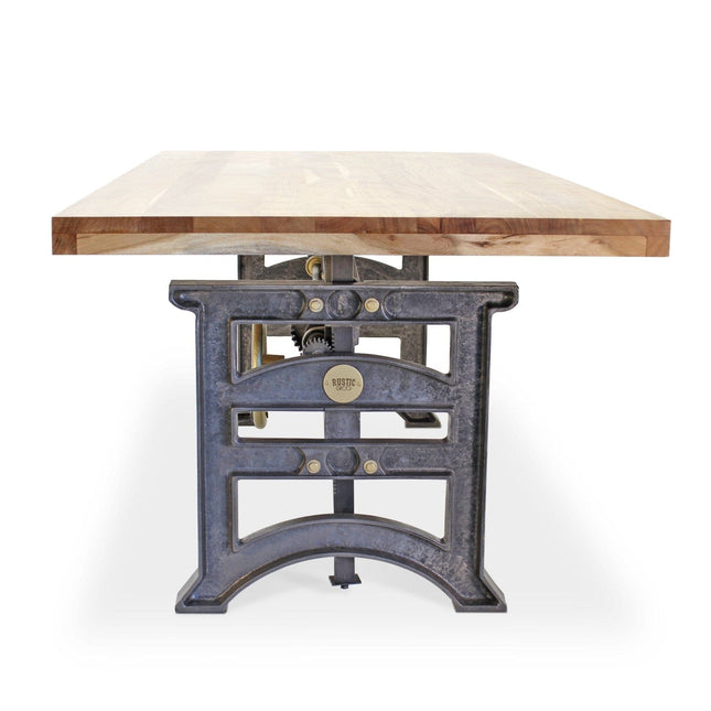 Harvester Industrial Executive Desk - Cast Iron Adjustable Base – Natural Top - Rustic Deco