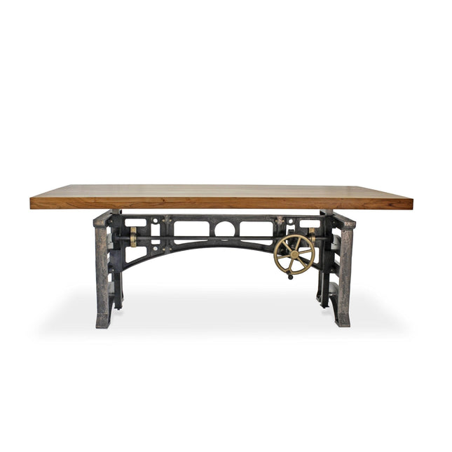 Harvester Industrial Executive Desk - Cast Iron Adjustable Base – Natural Top - Rustic Deco