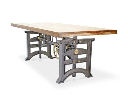 Harvester Industrial Executive Desk - Cast Iron Adjustable Base – Natural Top - Rustic Deco