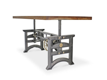 Harvester Industrial Executive Desk - Cast Iron Adjustable Base – Natural Top - Rustic Deco