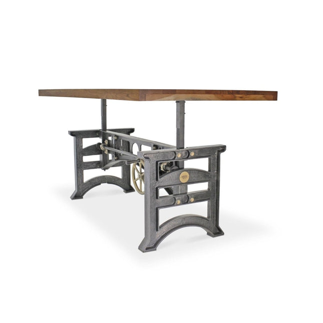 Harvester Industrial Executive Desk - Cast Iron Adjustable Base – Natural Top - Rustic Deco
