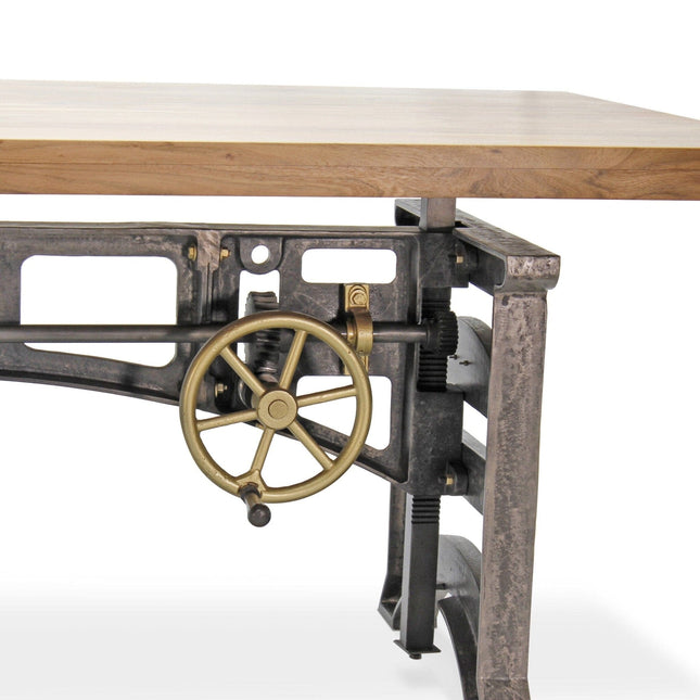 Harvester Industrial Executive Desk - Cast Iron Adjustable Base – Natural Top - Rustic Deco