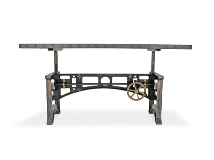 Harvester Industrial Executive Desk - Cast Iron Adjustable Base – Steel Top - Rustic Deco