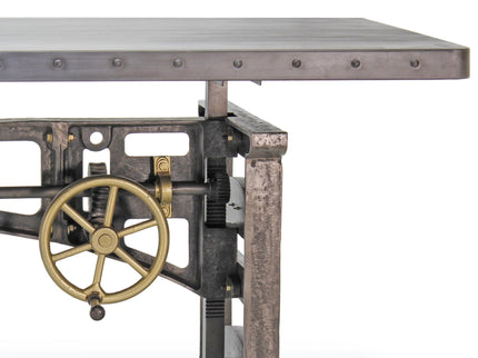 Harvester Industrial Executive Desk - Cast Iron Adjustable Base – Steel Top - Rustic Deco