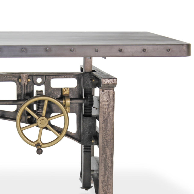 Harvester Industrial Executive Desk - Cast Iron Adjustable Base – Steel Top - Rustic Deco