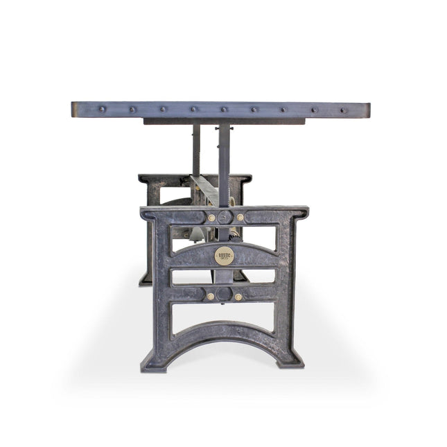 Harvester Industrial Executive Desk - Cast Iron Adjustable Base – Steel Top - Rustic Deco