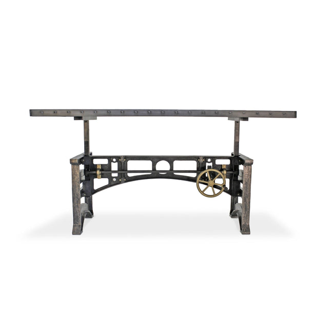 Harvester Industrial Executive Desk - Cast Iron Adjustable Base – Steel Top - Rustic Deco