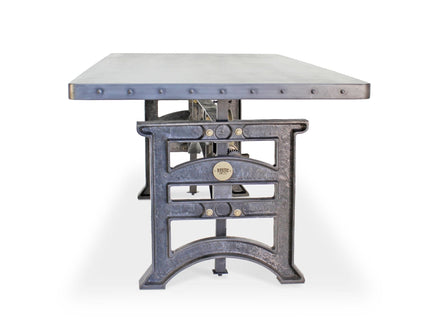 Harvester Industrial Executive Desk - Cast Iron Adjustable Base – Steel Top - Rustic Deco