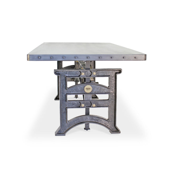 Harvester Industrial Executive Desk - Cast Iron Adjustable Base – Steel Top - Rustic Deco