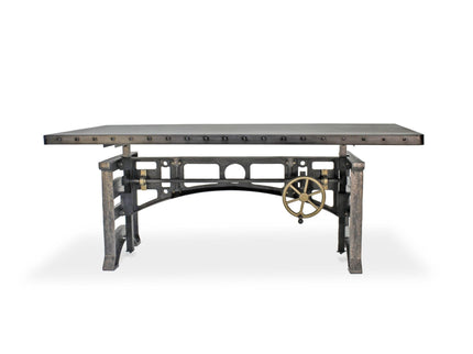 Harvester Industrial Executive Desk - Cast Iron Adjustable Base – Steel Top - Rustic Deco