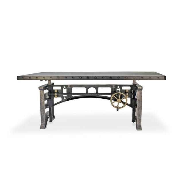 Harvester Industrial Executive Desk - Cast Iron Adjustable Base – Steel Top - Rustic Deco