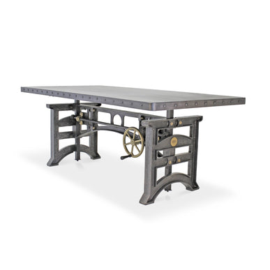 Harvester Industrial Executive Desk - Cast Iron Adjustable Base – Steel Top - Rustic Deco