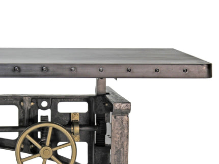 Harvester Industrial Executive Desk - Cast Iron Adjustable Base – Steel Top - Rustic Deco