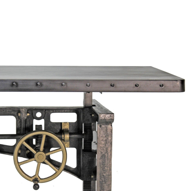 Harvester Industrial Executive Desk - Cast Iron Adjustable Base – Steel Top - Rustic Deco
