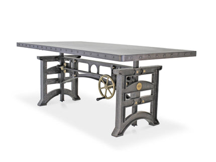 Harvester Industrial Executive Desk - Cast Iron Adjustable Base – Steel Top - Rustic Deco