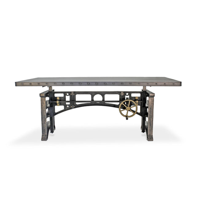 Harvester Industrial Executive Desk - Cast Iron Adjustable Base – Steel Top - Rustic Deco
