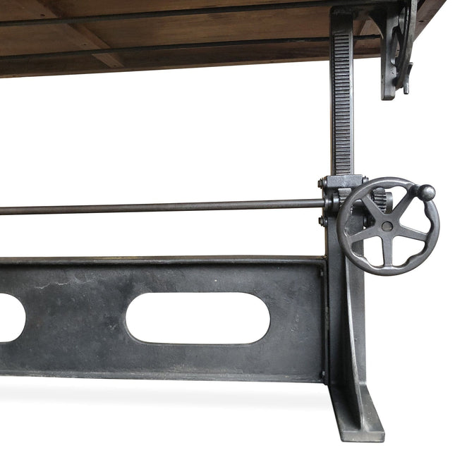 Industrial Adjustable Crank Drafting Desk - Tilt Top - Cast Iron Base 70" - Rustic Deco