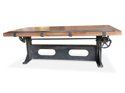 Industrial Adjustable Crank Drafting Desk - Tilt Top - Cast Iron Base 70" - Rustic Deco