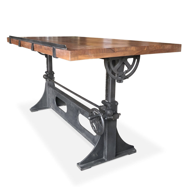 Industrial Adjustable Crank Drafting Desk - Tilt Top - Cast Iron Base 70" - Rustic Deco