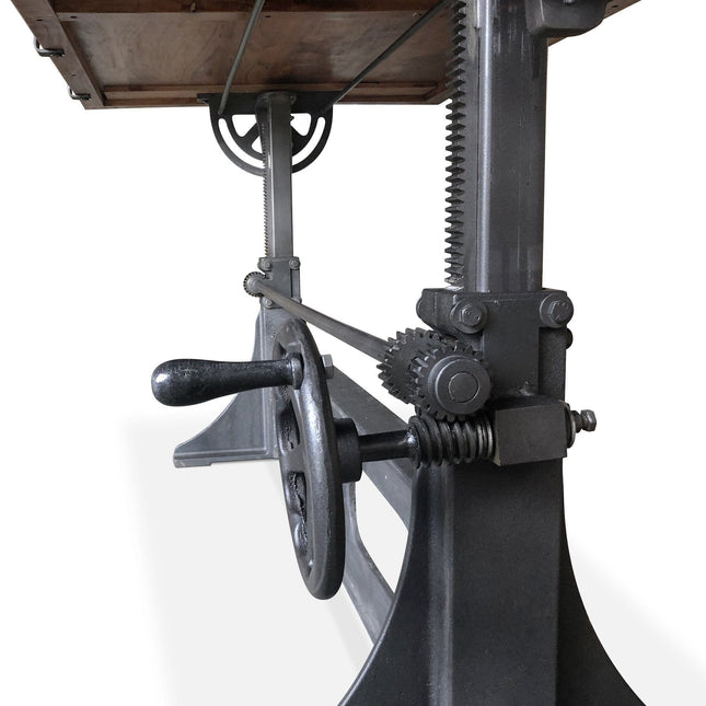 Industrial Adjustable Crank Drafting Desk - Tilt Top - Cast Iron Base 70" - Rustic Deco