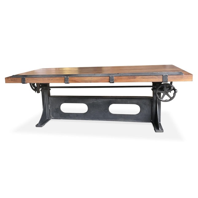 Industrial Adjustable Crank Drafting Desk - Tilt Top - Cast Iron Base 70" - Rustic Deco