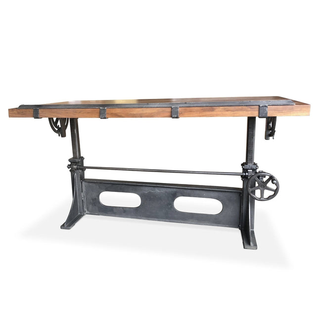 Industrial Adjustable Crank Drafting Desk - Tilt Top - Cast Iron Base 70" - Rustic Deco