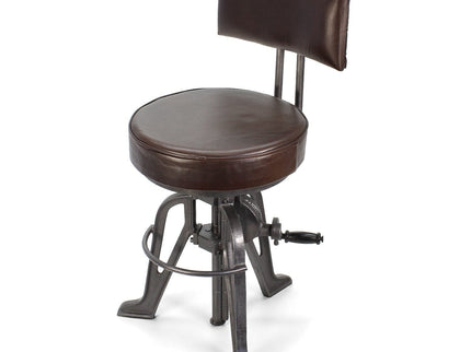 Industrial Adjustable Height Crank Leather Dining Chair - Iron Base - Rustic Deco